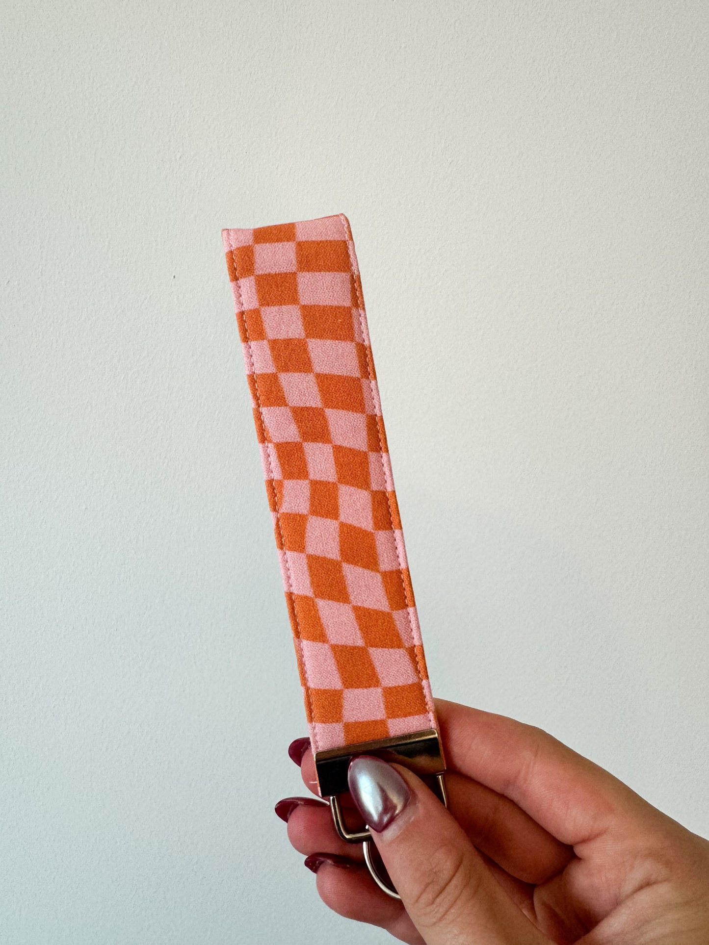 Pink & Orange Checkered Extra-Wide Key Wristlet