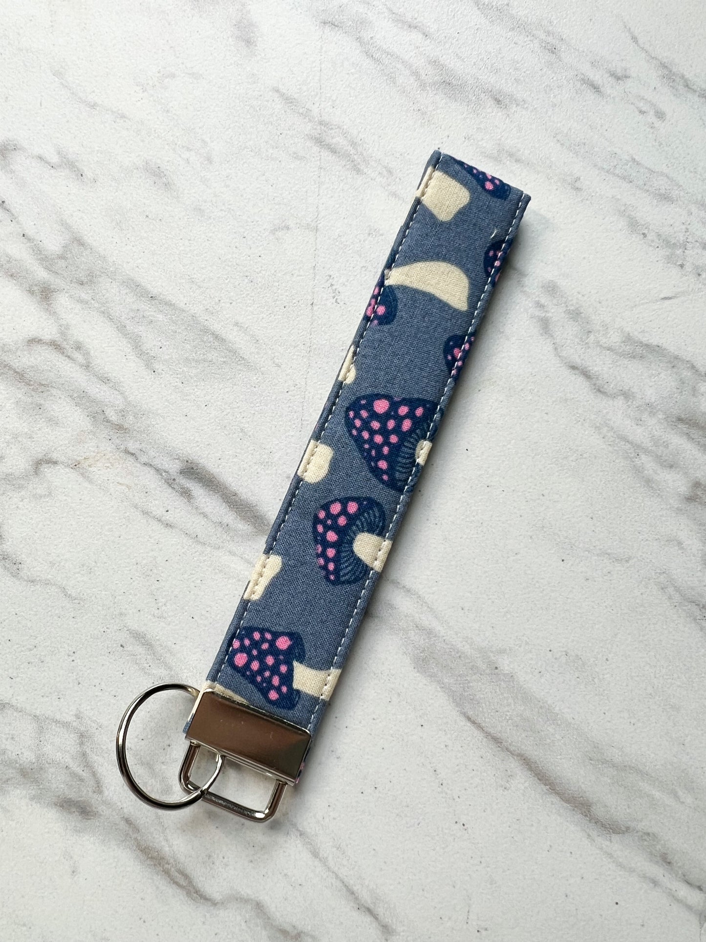 Navy + Pink Mushroom Key Wristlet