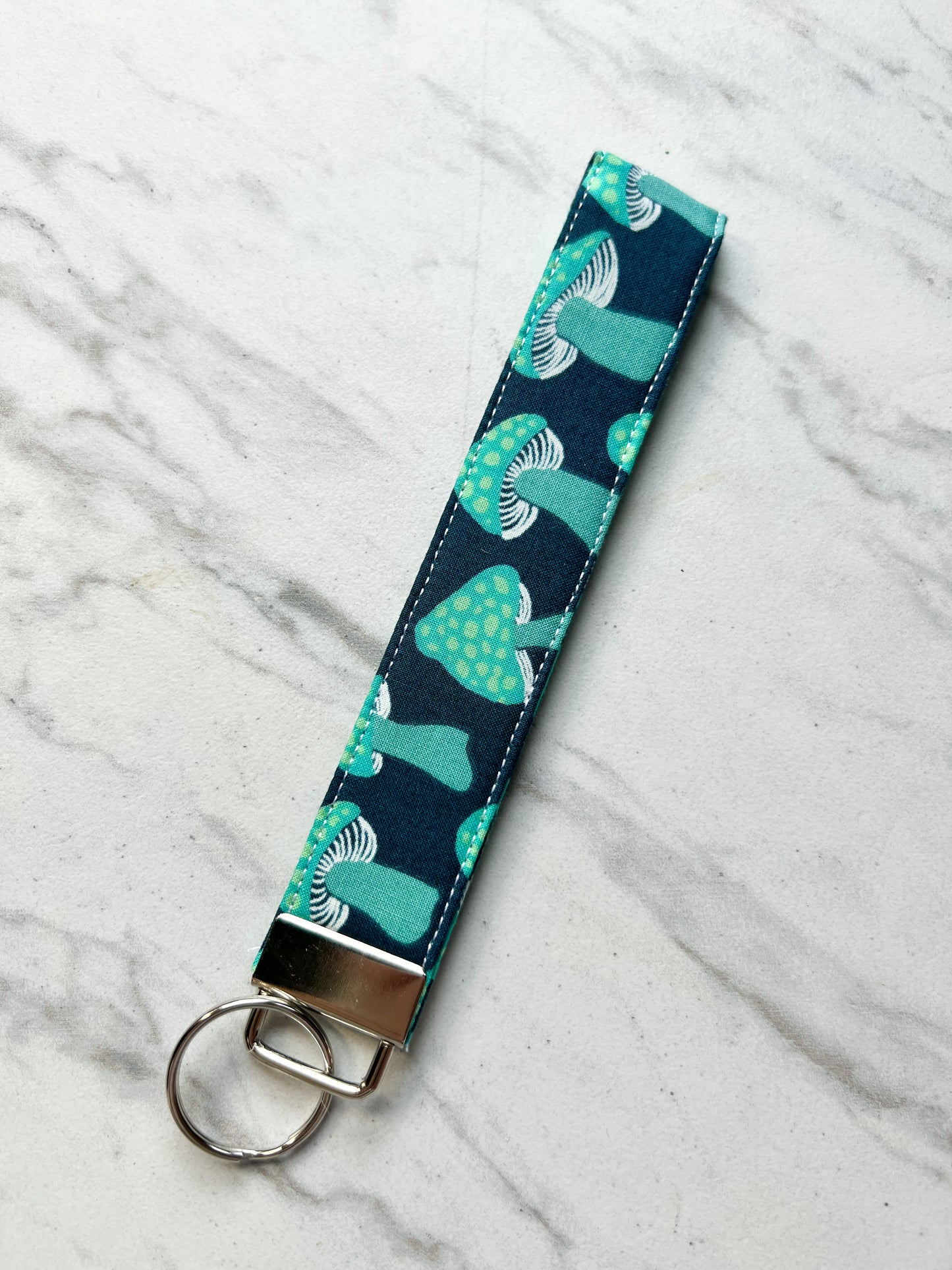 Vibrant Blue Mushroom Key Wristlet