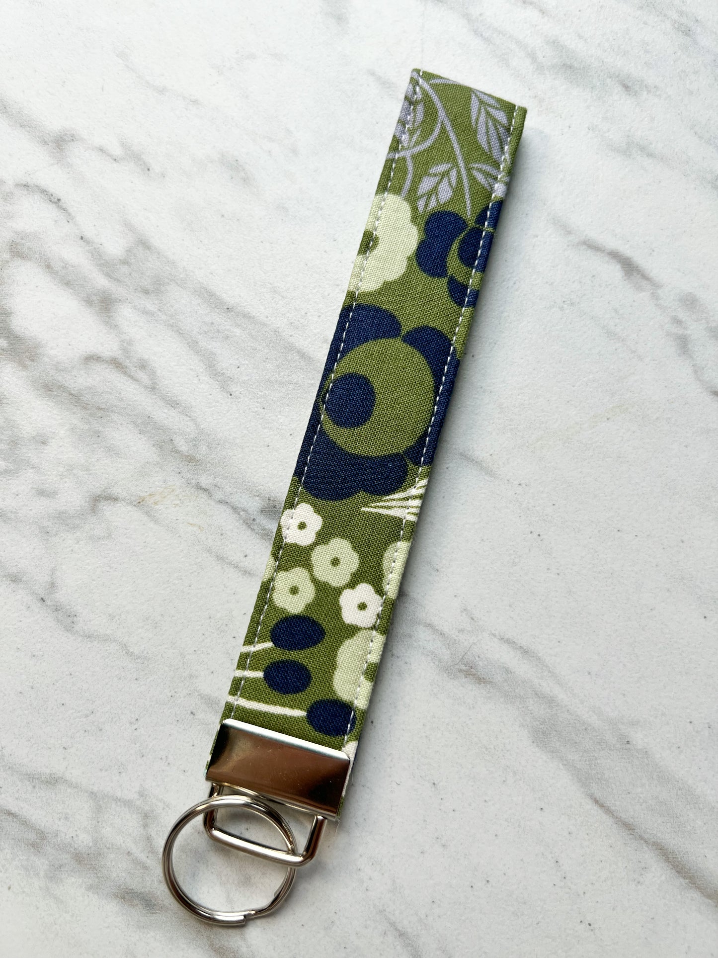 Green & Navy Floral Key Wristlet