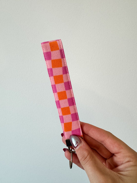 Hot Pink & Orange Checker Key Wristlet