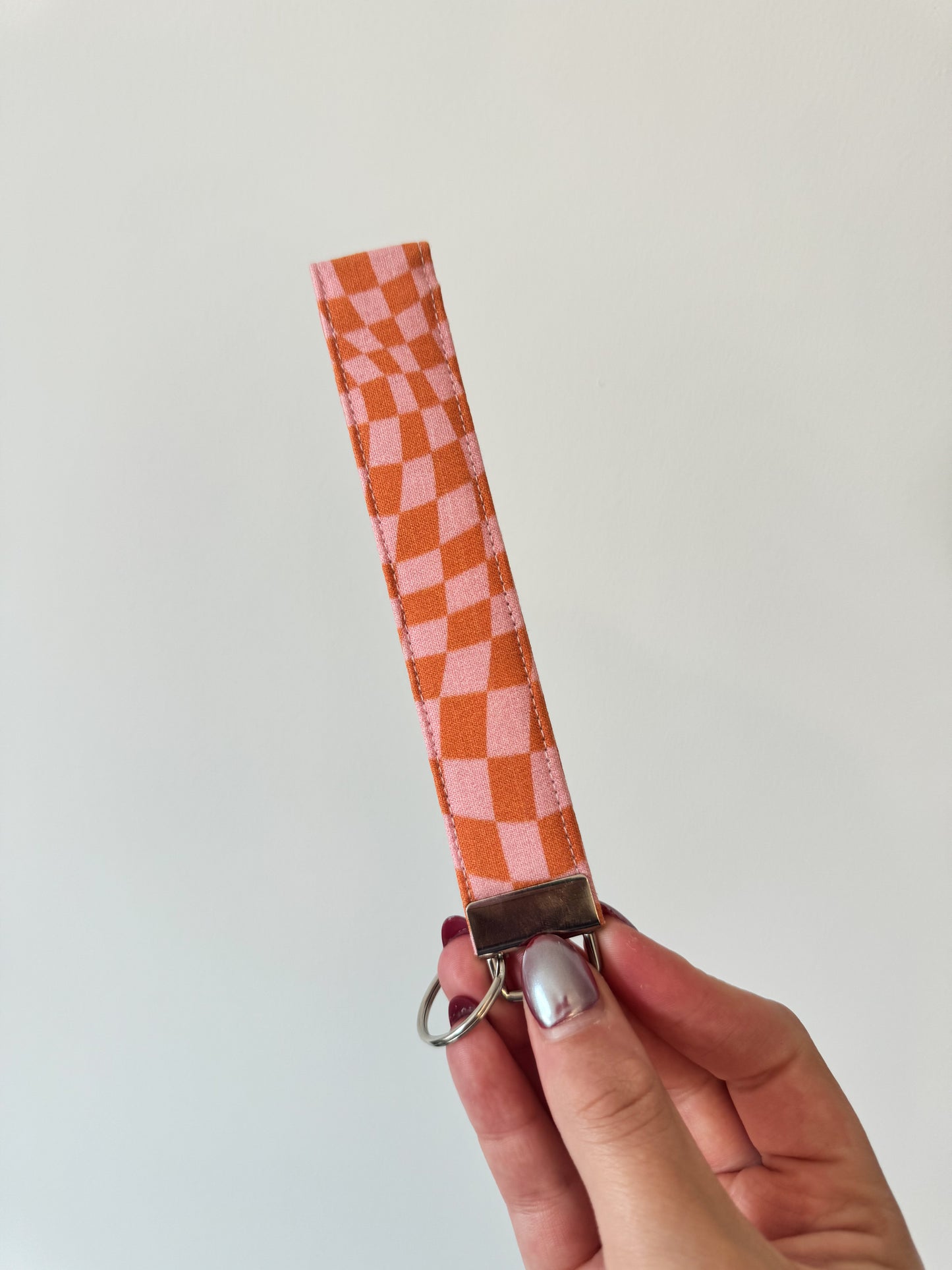 Pink & Orange Checkered Key Wristlet