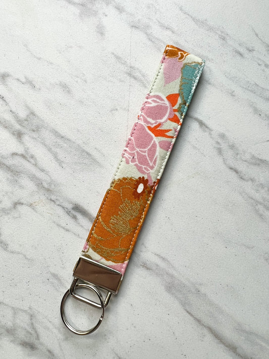 White Multi Shimmer Floral Key Wristlet