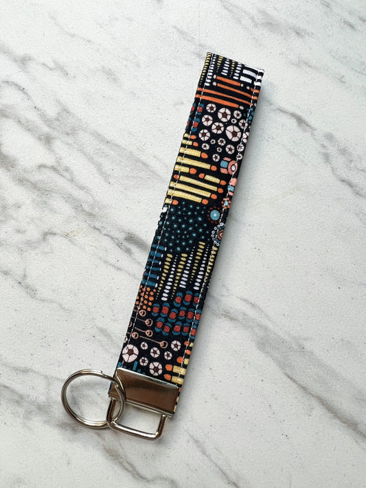 Navy Cylinders + Circle Key Wristlet