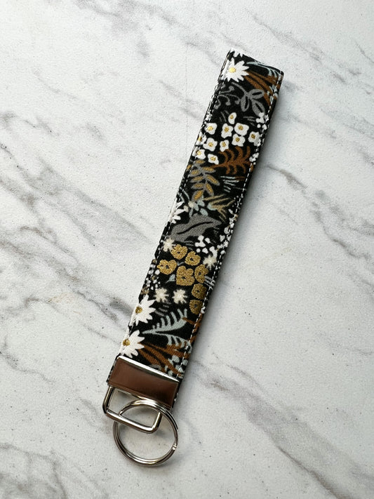 Black + Tan Floral Key Wristlet