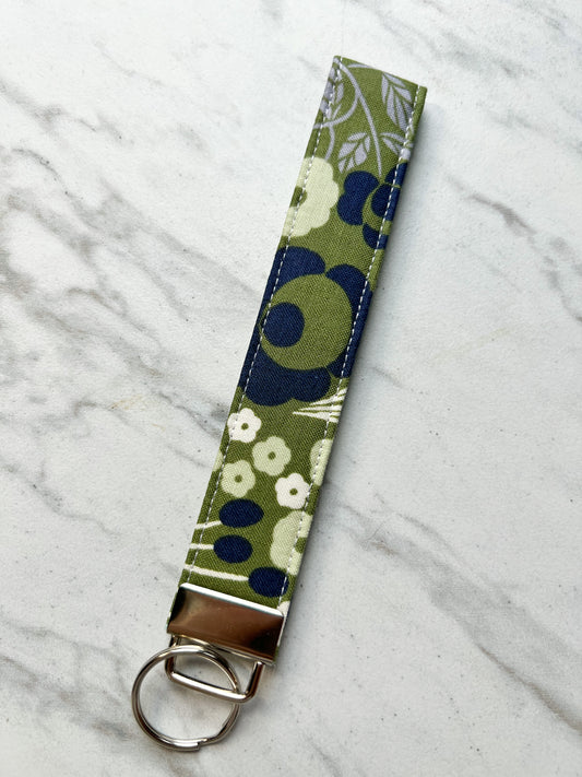 Green & Navy Floral Key Wristlet