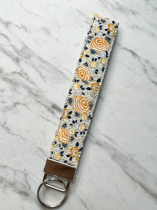 Navy & Gold Floral Key Wristlet