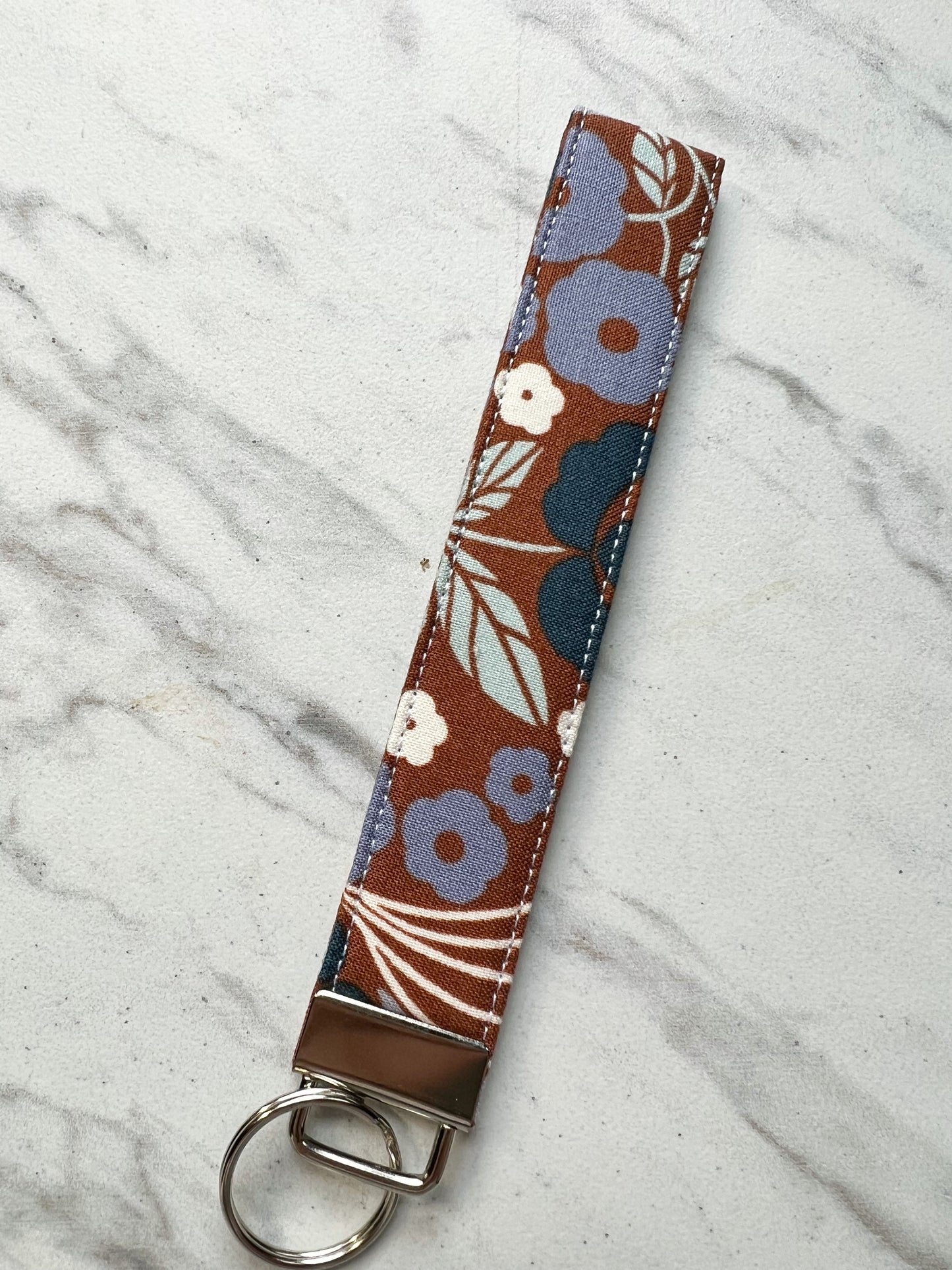 Brown + Mint Floral Key Wristlet